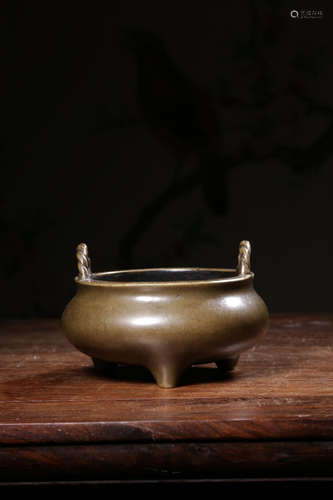 BRONZE CAST TRIPOD CENSER WITH HANDLES