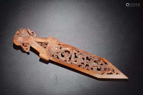 ARCHAIC JADE OPENWORK CARVED 'CHILONG' DAGGER