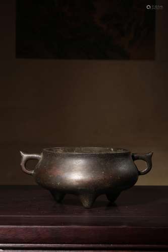 BRONZE CAST TRIPOD CENSER WITH HANDLES