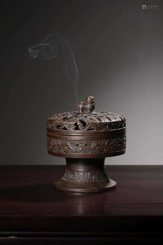 YIXING ZISHA OPENWORK CARVED STEM CENSER WITH LID