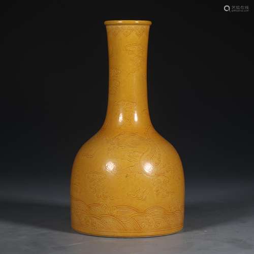 YELLOW GROUND IMPRESSED 'DRAGON' BELL SHAPED VASE