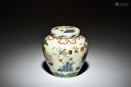 DOUCAI 'CHICKEN' JAR WITH COVER