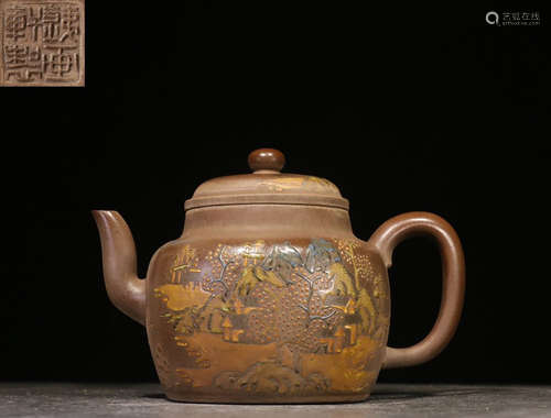 YIXING ZISHA PAINTED 'LANDSCAPE SCENERY' TEAPOT