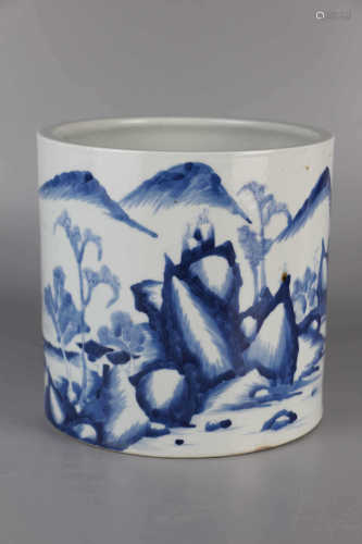Blue and white landscape character decorative brush case