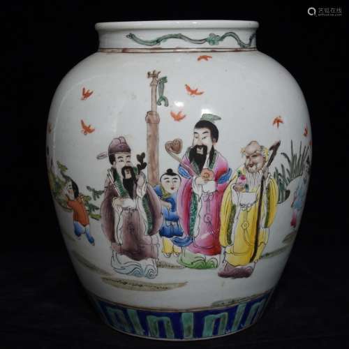A CHINESE FEN CAI JAR WITH STORY PATTERN