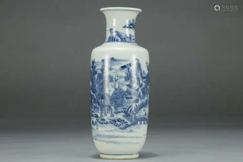 A CHINESE BLUE AND WHITE VASE WITH SCENE PATTERN