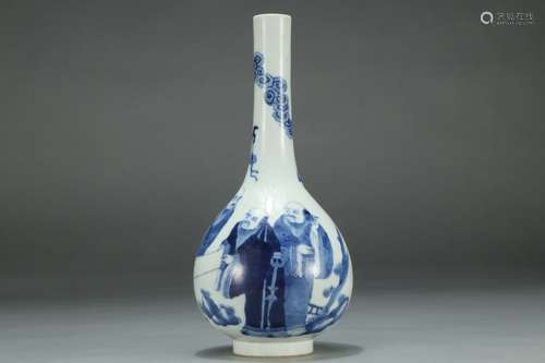 A CHINESE BLUE AND WHITE VASE WITH STORY PATTERN