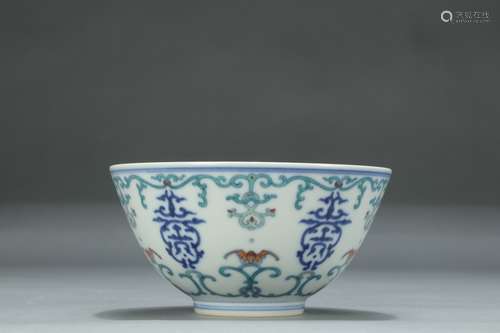 A CHINESE DOU CAI BOWL WITH LONGEVOUS PATTERN