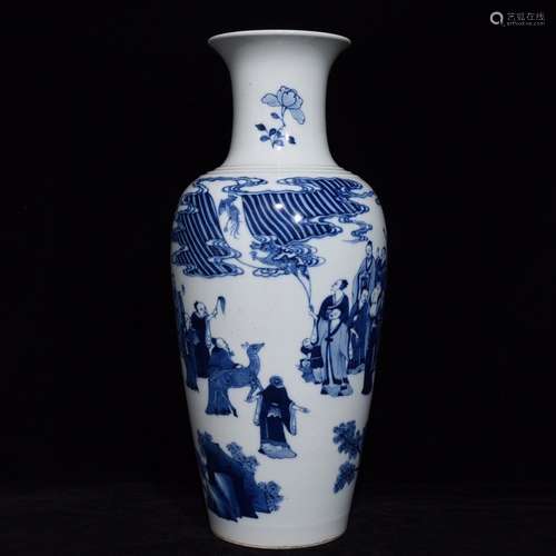 A CHINESE BLUE AND WHITE VASE WITH STORY PATTERN