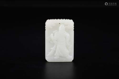 A CHINESE HETIAN JADE PENDANT WITH FIGURE AND STORY PATTERN