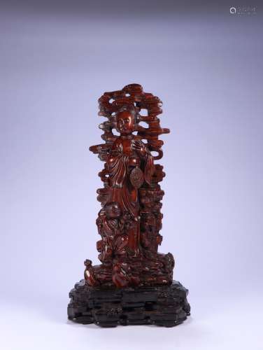 A CHINESE AGARWOOD ORNAMENT WITH STORY CARVING