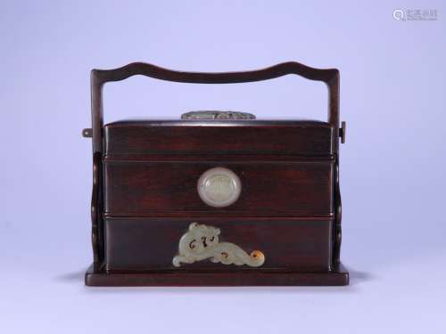 A CHINESE ZITAN WOOD BOX WITH WITH HETIAN JADE