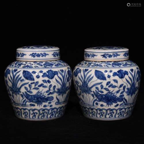 PAIR OF CHINESE BLUE AND WHITE JARS WITH PATTERN