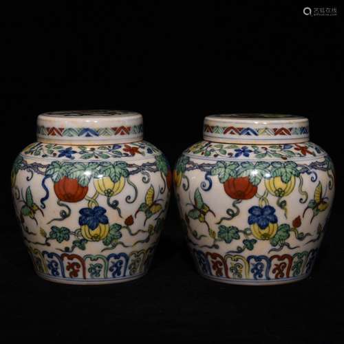 PAIR OF CHINESE DOU CAI JARS WITH BUTTERFLY PATTERNS