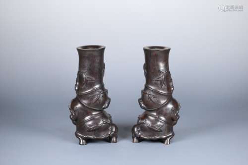 PAIR OF CHINESE ROSEWOOD FLOWER HOLDERS