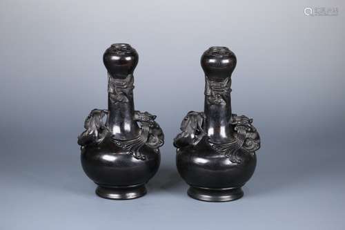 PAIR OF CHINESE ROSEWOOD VASES