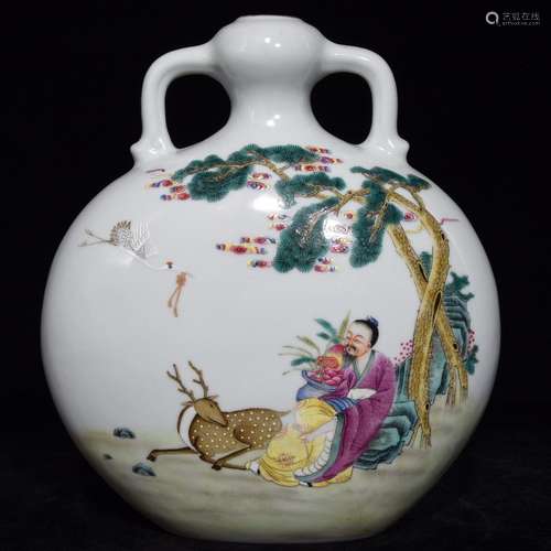 A CHINESE FEN CAI VASE WITH LONGEVOUS PATTERN