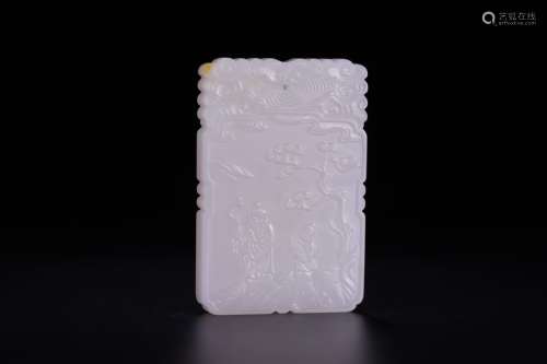 A CHINESE HETIAN JADE PENDANT WITH STORY AND POTERY PATTERN
