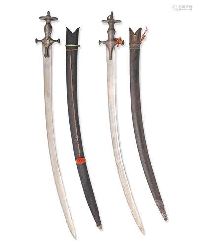 Two gold and silver koftgari steel swords (tulwars) Rajasthan, 19th Century (2)