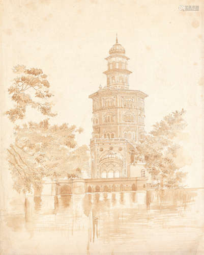 A view of the Baba Atal Tower, Amritsar British School, early 20th Century