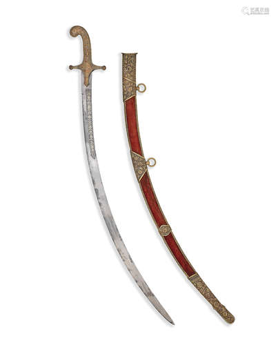 A Kutch gilt-copper mounted steel sword (shamshir) Western India, 19th Century