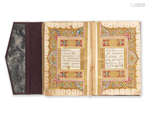 An illuminated Qur'an, copied by Ibrahim Saidawi[?], a pupil of 'Ali al-Wasfi al-Istanbuli Ottoman, provincial, dated AH 1254/AD 1838-39