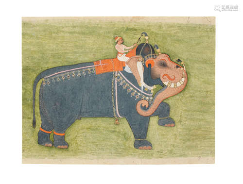 A royal elephant and mahout Kishangarh, late 18th Century