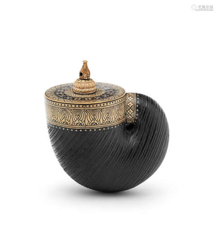 An Ivory-mounted wood powder flask Prbably Etawah, Rajasthan, 19th Century