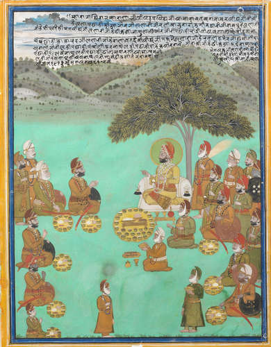 Maharana Sarup Singh (reg. 1842-61) on a hunting picnic with officers and courtiers Udaipur, circa 1855-56