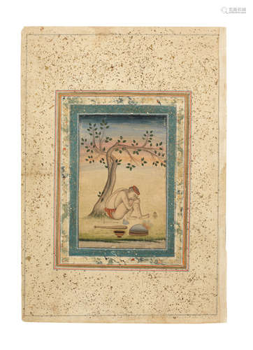 A fakir seated beneath a tree cooking Provincial Mughal, Deccan, 18th Century