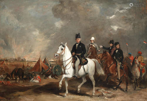 Viscount Hardinge of Lahore, Governor-General of India, accompanied by his two sons and his aide-de-camp Colonel Wood, on the battlefield after the victory at Ferozeshah during the First Anglo-Sikh War by Sir Francis Grant (1803-78), PRA