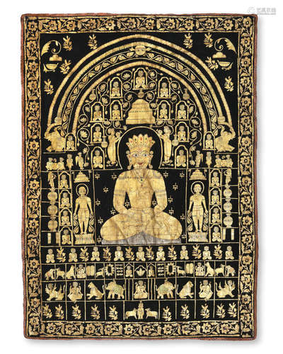 A Jain Picchavai, depicting Mahavira enthroned Rajasthan or Gujarat, 19th Century