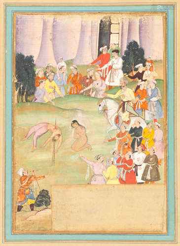 A scene depicting a ruler overseeing the execution of an offender Mughal, circa 1600