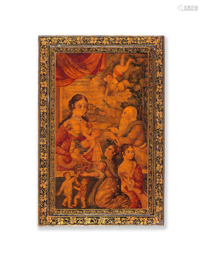 A Qajar lacquer mirror case depicting the Holy Family Persia, 19th Century