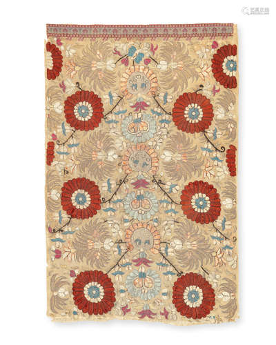 A Greek Islands silk-embroidered linen panel Possibly Crete, 18th Century