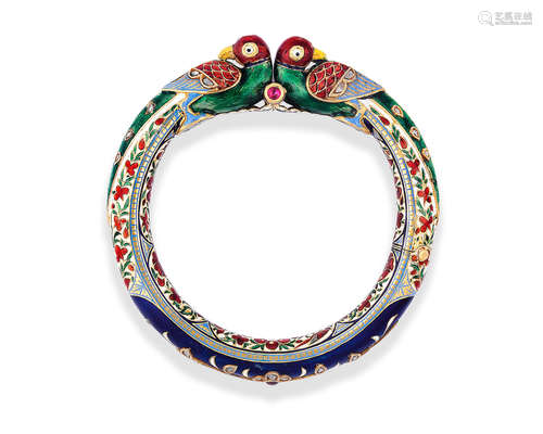 A gem-set enamelled gold bangle (kada) North India, 20th Century