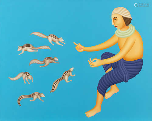 Manjit Bawa (Indian, 1941-2008) Untitled (Man with squirrels)