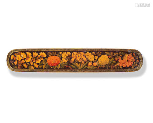 A Qajar lacquer penbox (qalamdan), signed by Ahmad ibn Mirza Hasan Persia, dated AH 126[0]/AD 1844-45