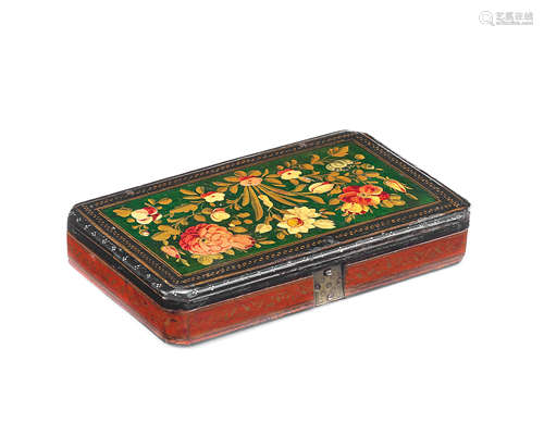 A Qajar pearwood comb and painted box Persia, 19th Century