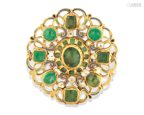 A gem-set enamelled gold circular pendant (tazra) Morocco, 18th/ 19th Century