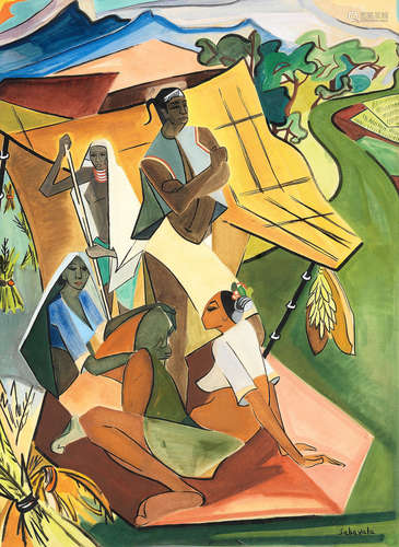 Jehangir Sabavala (Indian, 1922-2011) Untitled (Women resting from the Harvest)