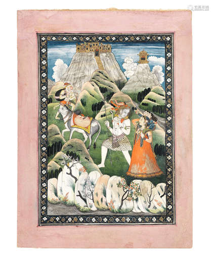 The Holy Family, with Nandi and Hanuman, on Mount Kailasa Kangra, circa 1830-40