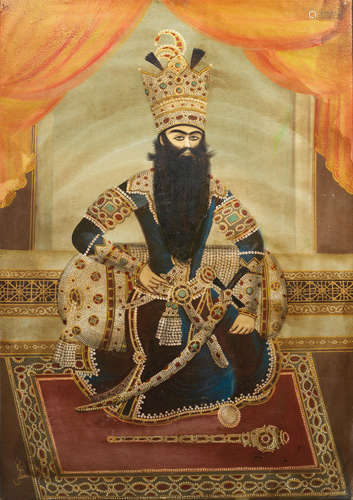 A portrait of Fath 'Ali Shah Qajar, signed by Hajj Mustafa, known as Mustafa Naqqash Iran, 20th Century