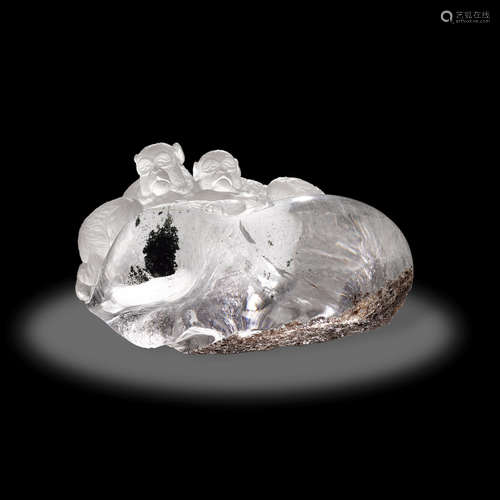 Phantomed Rock Crystal Quartz Carving with Monkeys