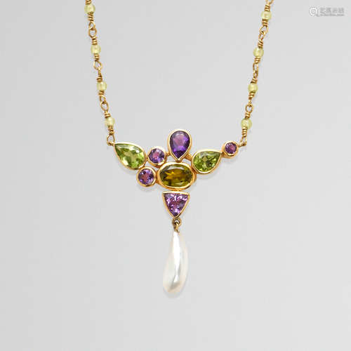 Peridot, Amethyst and American Natural Pearl Pendant By Nadine Leo