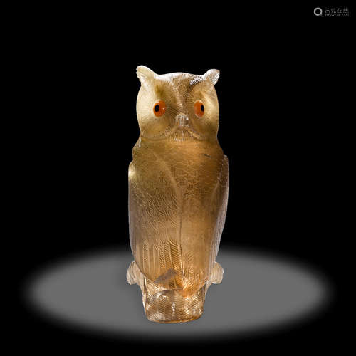 Rutilated Smoky Quartz Carving of an Owl