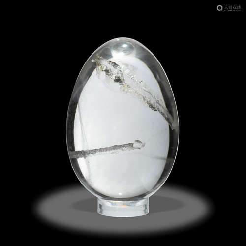 Rock Crystal Quartz Egg-form Carving with Empty Cast Inclusion