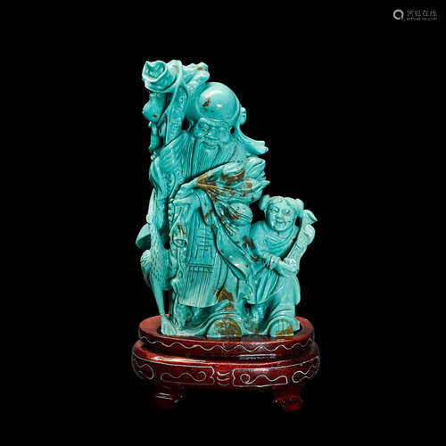 Turquoise Carving of an Elder and Youth