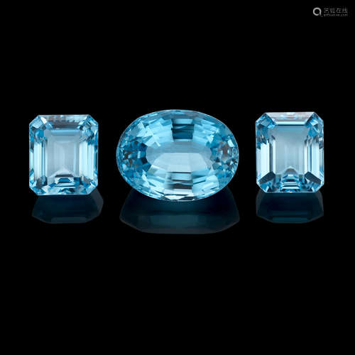 Pair of Blue Topaz and a Single Blue Topaz, Ex. Charles Key Collection