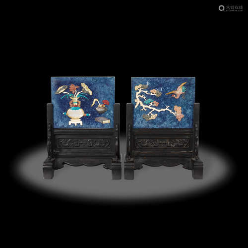 Pair of Gemstone Decorated Table Screens